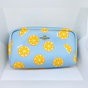 Coach Cosmetic Case Bag With Lemon Print Blue Yellow